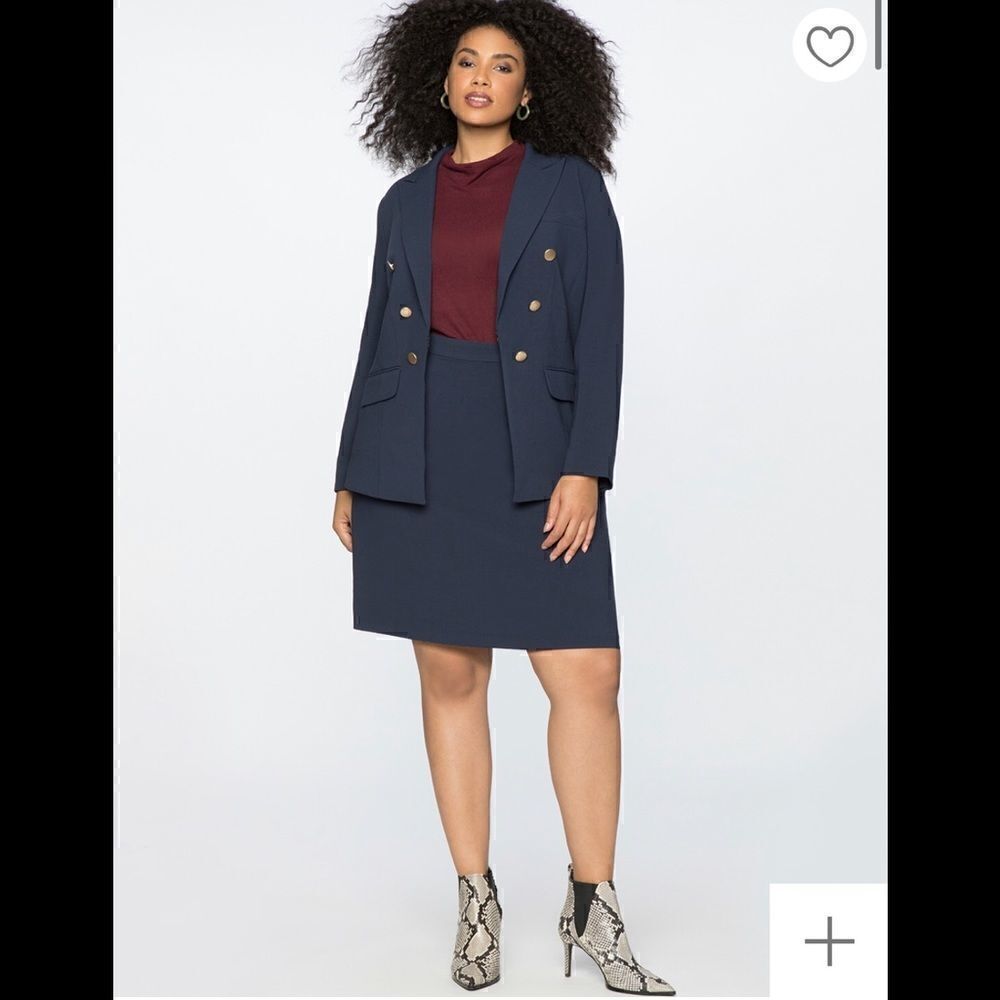 ELOQUIIย A-LineโNavyโKneeโLengthโSkirtโNWT